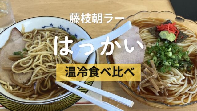 藤枝朝ラーのはっかいで中華そばと冷たいらーめんを食べ比べした様子